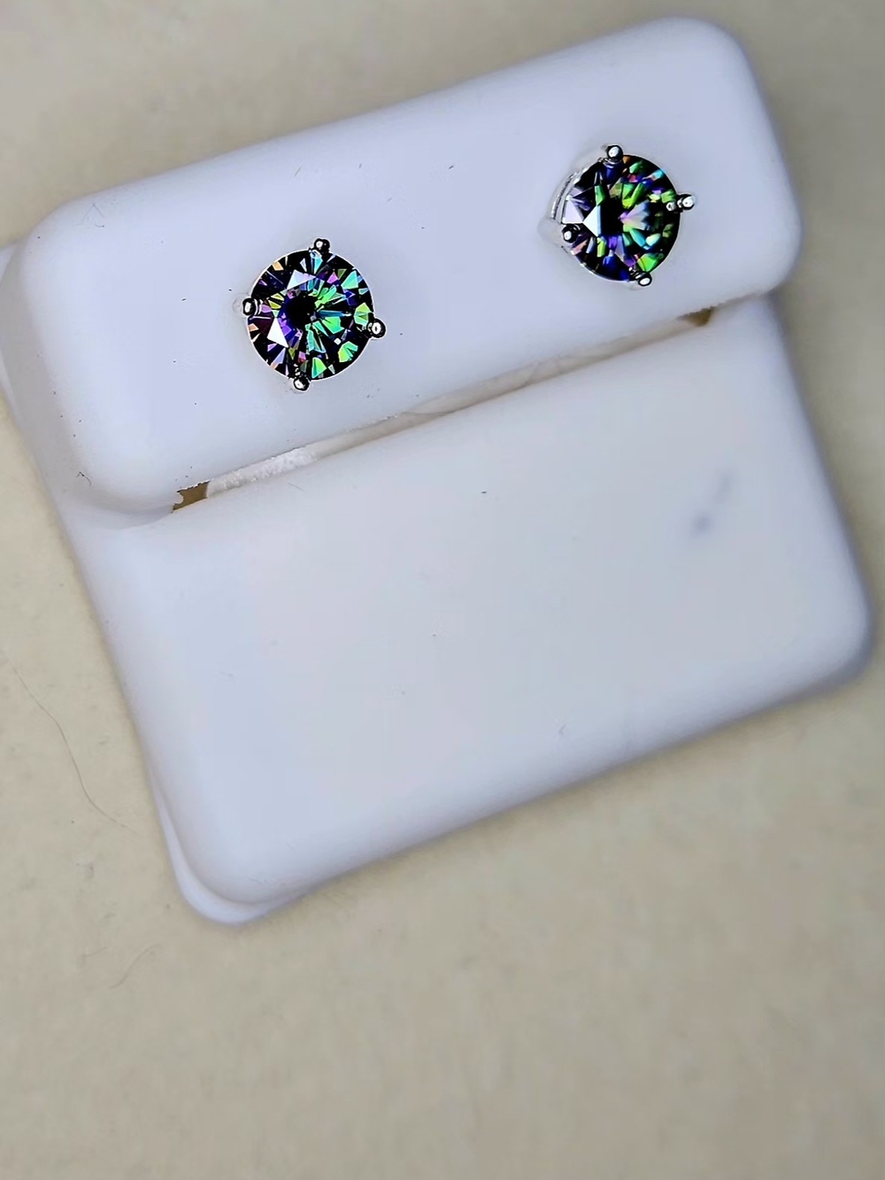 Mystic Topaz Moissanite Sterling Silver Round Stud Earrings